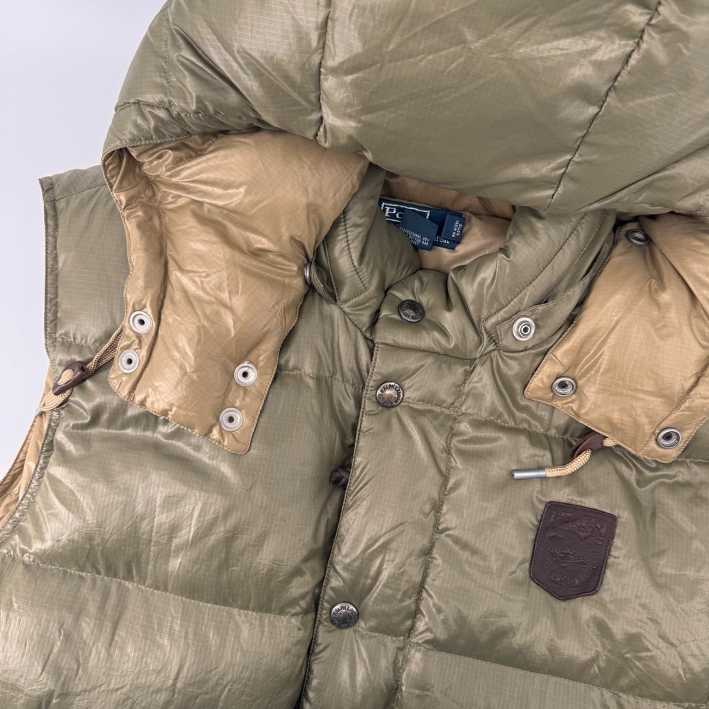 Polo‎ Ralph Lauren Puffer Vest Mens XL Olive Green Detachable Hood Down Filled